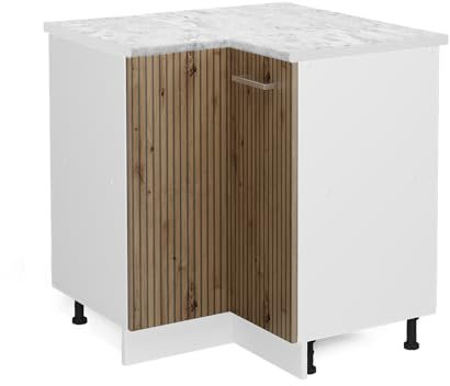 Vicco Eckunterschrank R-Line, Küchen Eckschrank, Artisan-Eiche/Weiß, 75.6 cm, AP Marmor