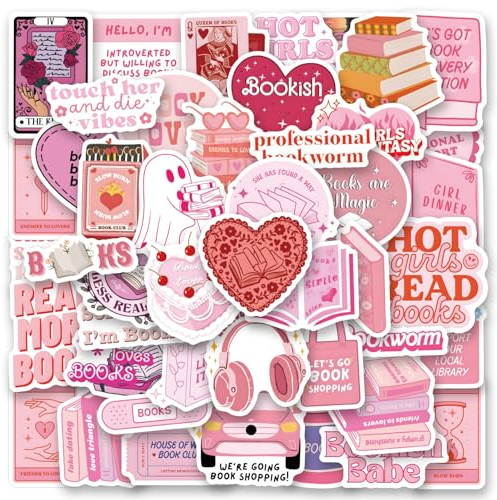 Moguri 60 Stück rosa Buchaufkleber, Buchaufkleber für Kindle, aesthetic Kindle Aufkleber, Buchgeschenke für Frauen, Mädchen, Buchliebhaber, Geschenke für Erwachsene