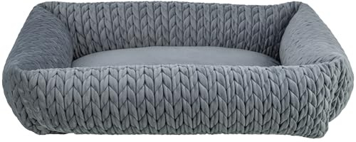 Trixie Hundebett Livia eckig, mit Samtbezug – 65 x 50 cm, grau | Kuschelig weicher Schlafplatz, waschbar – für kleine Hunde, integriertes Kissen und rutschfester Boden