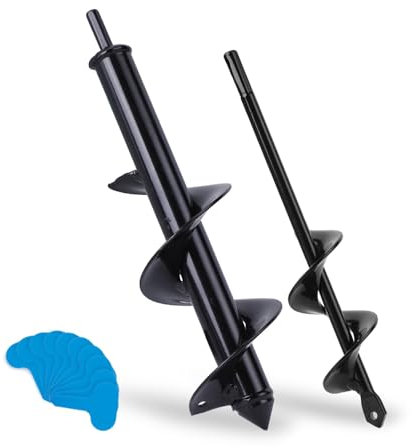 WISEPRO Garden Auger Drill Bit Set, 2-Piece Post Hole Digger with 10 Plastic Plant Labels, Garden Auger Spiral Drill Bit for Planting Bulbs Seedlings, Garden Planter Tools - 4x22cm 8x30cm