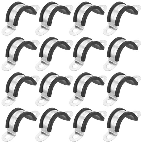sourcing map 16Pcs 20mm/0.79Inch Cable Clamps, 304 Stainless Steel Rubber Cushioned U-Tube Strap Clamp Metal Tube Holder for Pipe, Wiring Fixing