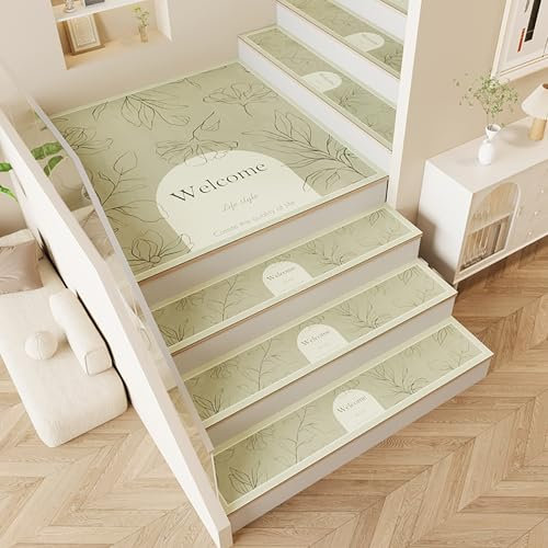 XRRJFYH Antiscivolo Scale Confezione da 15 Strisce Antiscivolo per Scale Interne Tappeti per Scale in Legno(Green,30x100cm/11.8x39.4in)