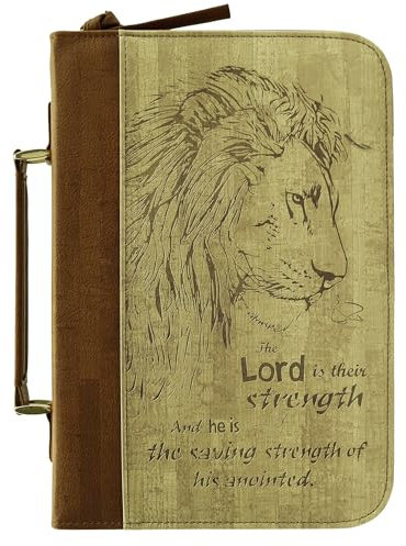 IvyRobes Bibelhülle für Männer und Frauen,Braun PU-Leder mit Löwenmuster,Tragetasche mit Griff,Reißverschlusstasche Mittlere Größe Rotbraun