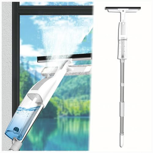 RYJYQYX 3 in 1 Sprüh Fensterputzer mit Verlängerungsstange, Fensterputzer Teleskop mit 3 Mikrofasertüchern Fensterwischer Mit Teleskopstiel für Badezimmer,Fenster,Spiegel