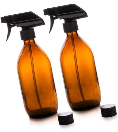 CHAMEEN Pulverizador de cristal de 500 ml, 2 botellas de spray de cristal marrón, vacía + apto para alimentos para plantas, limpieza de pelos en la cocina