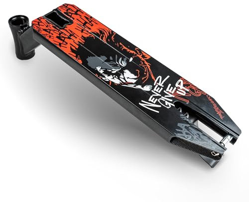 Movino Stunt Scooter Deck 46 x 12 cm Aluminium Leicht 100 kg Belastbar Flex Fender Bremse Peg Cut Signature Tomek