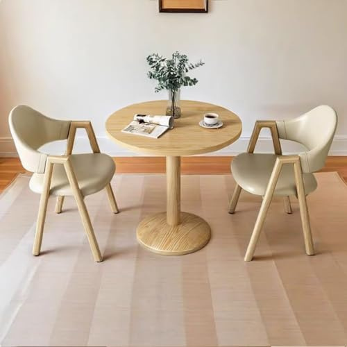 Mid Century Round Dining Table and Chair Set for 2 - Small Circle Coffee Shop Table With Metal Legs for Beauty Salon, Leisure Space (Khaki)