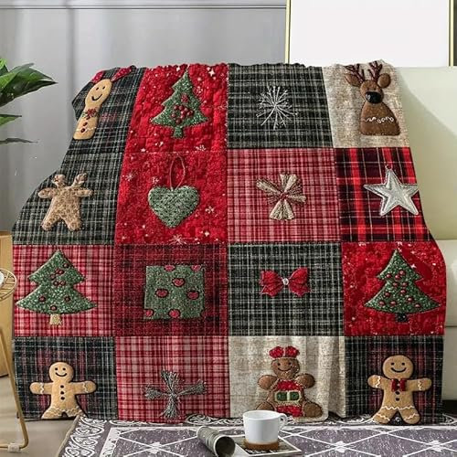 YZQGLHP Coperta Natale Coperte Omino Di Pan Di Zenzero Plaid Pile Blanket Reticolo Coperta Letto Singolo Calore Morbida, Coperta Divano fluffy Flanella150x200 cm per Tutte Le Stagioni