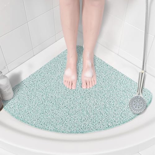 Corner Shower Mat Non Slip: Anti Mould Bath Mat - 60 x 60 cm Loofah Shower Mats for Inside Shower- Anti Slip Bath Mat for Inside Bath Green Quadrant Shower Mat for Elderly Sector Quick Drying
