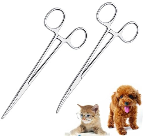 OUDQFCJ Alicates de acero inoxidable de 2 piezas, punta recta, punta curva, veterinaria, pesca, pelo de perro y gato, tijeras curvas para perros