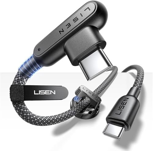 LISEN 240W USB C Kabel Winkel, Besitzt alle Funktionen eines USB C Kabel 100W, USB C auf USB C Ladekabel 2M mit Kabelhalter für iPhone 17/16, Switch, Samsung, Pixel, MacBook, iPad, Xiaomi 17 Pro Max