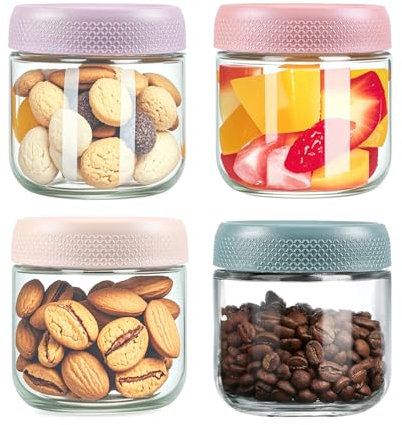 VITEVER 4-Pack 10oz Gläser mit luftdichten Deckeln, Overnight Oats Container mit Deckel, Wide mouth Mason Salat Gläser, Glas Lebensmittel Lagerung Container für Snacks Joghurt Gewürz Zucker