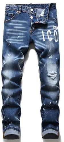 Kdtoll Jeans Uomo Slim Fit Strappati - Pantaloni in Denim Elasticizzato con Spruzzi di Inchiostro, Stile Urban e Streetwear Y2K