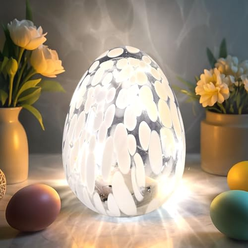 Osterdeko LED Ostereier Beleuchtet Nachtlicht, Ostereier mit LED Licht aus Glas, Frühlingsdeko Ostereier Schreibtischlampe Ostern Deko Eier Lichter Batteriebetrieben für Osterdeko Innen Tischdeko