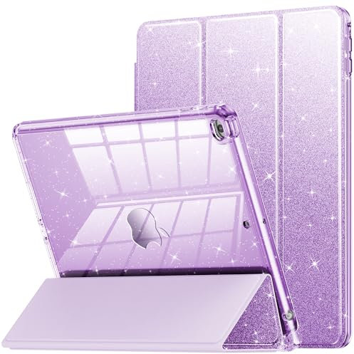 INFILAND Case for iPad 6th/5th Generation 9.7 Inch 2018/2017, iPad Air 2 Cute Glitter Clear Protective Cover for Kids, Girls, Woman, with Pencil Holder (Purple)