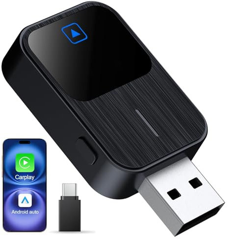 Adaptador Inalámbrico CarPlay y Android Auto, Conexión USB/Tipo C, Compatible con iOS 10+ y Android 11