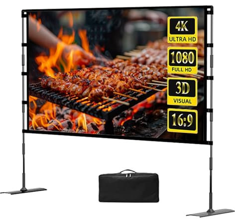 Projector Screen with Stand, 84inch/100inch/120inch Mobile Movie Projector Screen with Carry Bag, 16:9 HD Wrinkle-Free Foldable Cinema Screen for Indoor/Outdoor(84inch)