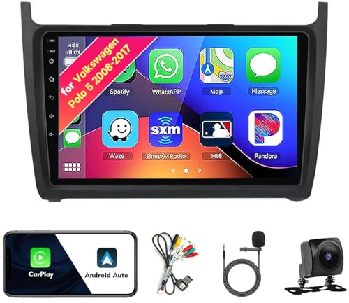 Radio estéreo Para coche VW Volkswagen Polo 5 (2008-2017), Android 13, pantalla táctil IPS de 9 pulgadas, kit de actualización de tablero con CarPlay y Android Auto, navegación GPS, DSP SWC, cámara Wi