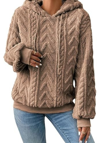ABYOVRT Hoodie Damen Kapuzenpullover Oversize Langarm Casual Pullover Sweatshirt Teddyfleece Pulli Warm Herbst Winter Hoody Winterjacke Fleecejacke mit Tasche,S-XXL