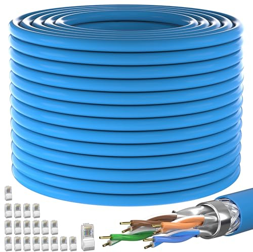 Câble Ethernet 150m, Cable RJ45 Blindé Cat7 SFTP Blindage Câble Réseau | Extérieur Imperméable Enterrement Direct Cabl LAN, Câble Internet pouvant être coupé à la longueur souhaitée