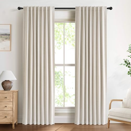 DEFYNEE 100% Verdunkelungsvorhang 2er Set H225xB140cm Creme | Leinenoptik, OEKO, Blackout-Rückseite, Thermo, Lärmschutz, Sichtschutz, Schlaufen & Stangendurchzug, Schlaf- & Wohnzimmer.