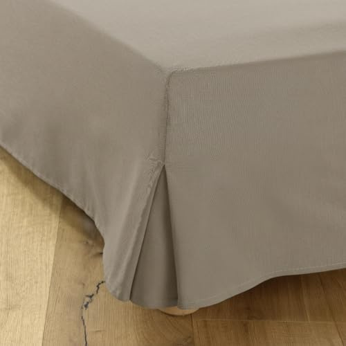 Cache-Sommier 180x200 Taupe – 4 Volants de 30 cm pour Lit 180 x 200 avec Sommier – Jupe de Lit 180x200 Fabriqué en Europe – Protège Sommier 180 x 200 – Housse Sommier 180x200 – Dessus de Sommier