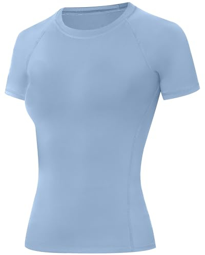 ELIRAVO Kompressionsshirt Damen Kurzarm – Sportshirt mit Raglanärmeln, Atmungsaktiv & Schnell trocknend, Funktionsshirt für Fitness Gym Laufen Yoga, Hellblau S