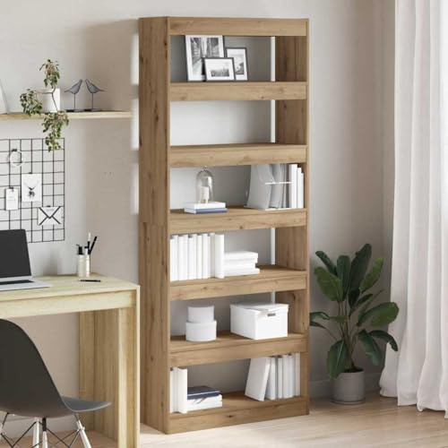 HFXHIJXQ Bücherregal 80 x 30 x 198 cm Artisan Eiche Holzwerkstoff Modernes Regal Standregal mit 6 Fächern als Raumteiler für Bücher und Deko im Wohnzimmer Schlafzimmer Flur