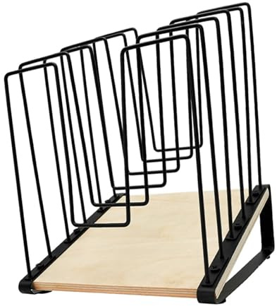 LOVIVER Organiseur de bureau avec porte-revues et journaux, étagère inclinable avec base en bois et trieur de dossiers en métal.