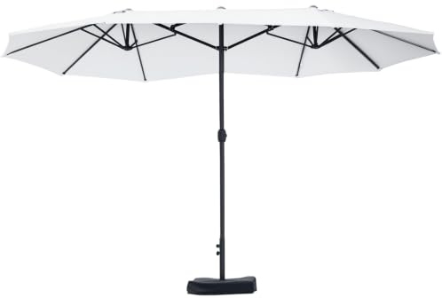 Outsunny Ombrellone da Giardino Doppio a 12 Stecche 455x265x238 cm | Base a Croce, Apertura a Manovella, Ombrellone da Terrazzo, Sacchi di Sabbia, Acciaio, Poliestere