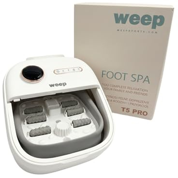 weep Fußbad mit massagefunktion, Fußsprudelbad mit Wasserheizung 35-48°C, LED Rot Licht, 6 Shiatsu Massagerollen, Faltbar Fussbad zur Fußpflege und Pediküre, Timer, Touchscreen, Hydromassage