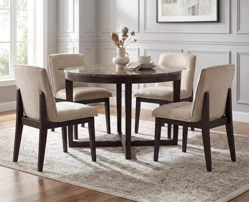 chairus 4er Set Küchenstühle aus Chenille, gepolsterte Esszimmerstühle ohne Armlehne, Moderne Stühle mit Holzbeinen für Esszimmer, Küche, Wohnzimmer (Hafermilch)