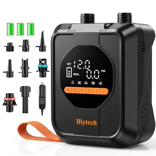 Blytech Paddle Board Electric Pump, Portable 20PSI SUP Pump with 13,500mAh Rechargeable Battery, Fast Inflation/Deflation, 7 Nozzles for Inflatables, Kayaks, Tents, Boats, Pool