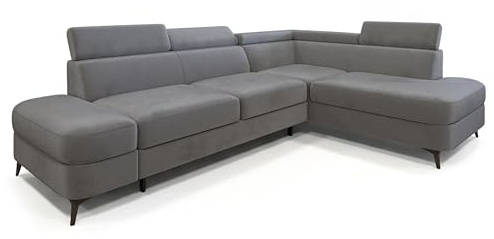 Masseno Ecksofa AVISE M R-S mit Schlaffunktion L-Form, Klassisch Sofa mit Bettkasten, Wohnzimmersofa, Couch, Soffa, Bettsofa, Couchgarnitur - Grau, Monolith 85
