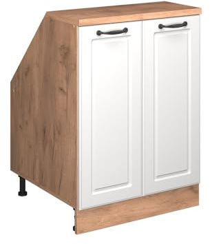 Vicco Küchenschrank für Dachschrägen R-Line, Weiß Landhaus, 60 cm mit 2 Türen, Schrankkorpus 60 cm Tiefe, zur freien Kombination innerhalb modularer Küchensysteme
