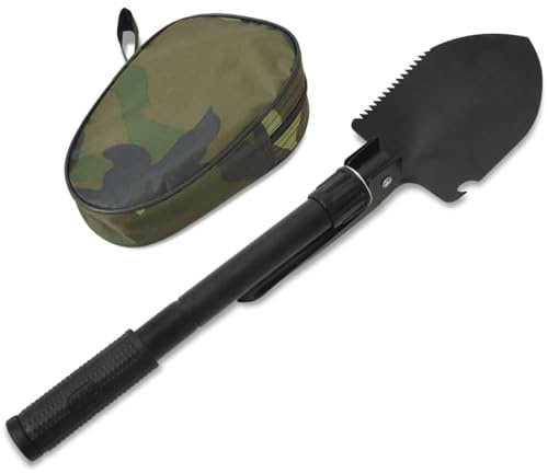 Pala pieghevole in acciaio al carbonio nero, strumento versatile come pala, zappa appuntita, sega e apriscatole con bussola, robusta e leggera, per campeggio, geocaching