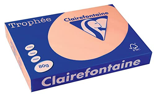 Clairefontaine 1892C - Ries Druckerpapier / Kopierpapier Trophee, Pastell Farben, DIN A3, 80g, 500 Blatt, Lachs, 1 Ries