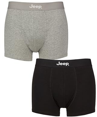 Jeep Mens 2 Pack Plain Fitted Hipster Trunk Cotton Boxer Shorts