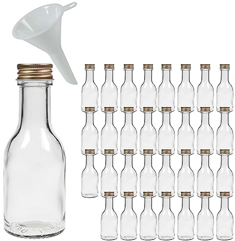 Viva-Haushaltswaren Gabriele Hesse e.K. 32 kleine Glasflaschen mit Schraubverschluss 100 ml zum Selbstbefüllen inkl. einem weißem Einfülltrichter Ø 5 cm