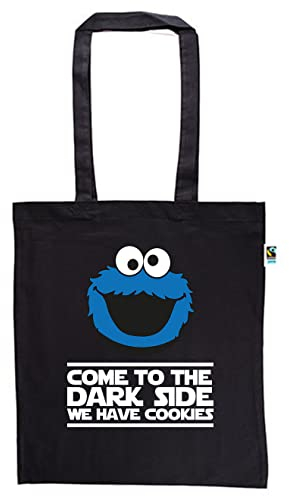 clothinx Come to the Dark Side - We Have Cookies - Lustiges Keks-Monster Motiv Bio Fair Tasche Schwarz