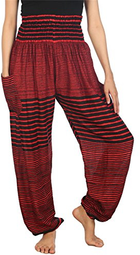 Lofbaz Damen Streak Haremshose mit gesmoktem Bund Rot Size S