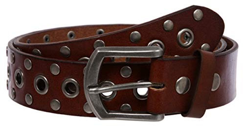 beltiscool Lässiger genieteter Nieten-Gürtel aus massivem Leder, braun / silber, 95 cm