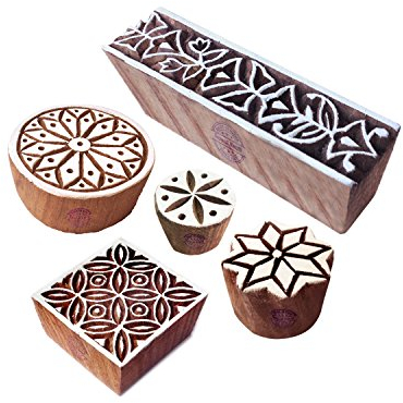 Royal Kraft Indisch Muster Runden und Rand Holz Blöcke Drucken Stempel (Set von 5)