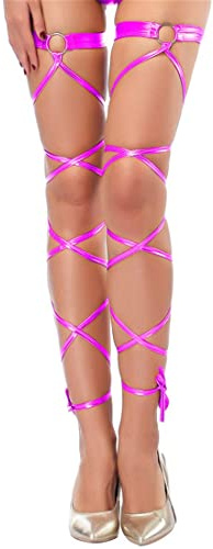 SKEPO Damen Sexy Elastische Bein Strumpfband Set Doppel Gürtel mit O Ring und 4 Straps für Cosplay Party (Rosa)