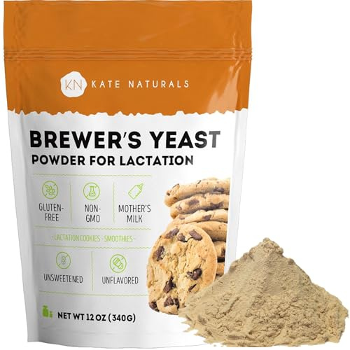 Kate Naturals Brewers Yeast Powder for Lactation Support, Nursing Moms,12oz | Gluten Free, Non-GMO, Debittered Brewer's Yeast for Lactation Cookies