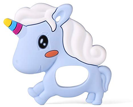PREMYO Einhorn Beißring für Babys Kühlend - Zahnungshilfe aus Silikon BPA Frei Weich - Lindert Schmerzen beim Zahnen - Blau