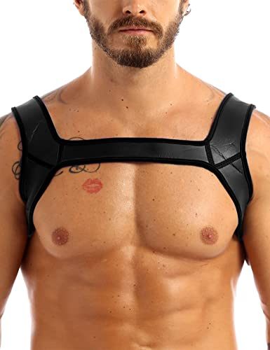inlzdz Herren Neopren Brust Harness Geschirr Schulter Brustgurt Männer Body Einteiler Harnais Brustgeschirr Erotik Unterwäsche Clubwear Schwarz M