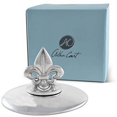 Arthur Court Lilie De Lis Serviettenbeschwerer für den Außenbereich, Papierhandtuchhalter, silberfarbener Boden, 9,5 cm Durchmesser
