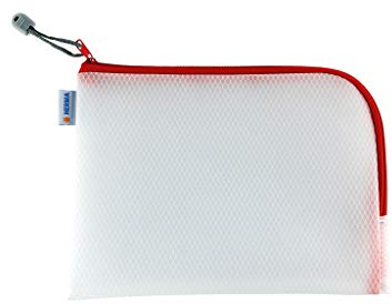 HERMA Dokumententasche A5 mit Reißverschluss, kleine wasserdichte Reißverschlusstasche, verschließbare Dokumentenmappe aus Kunstoff mit Zipper, halb-transparent, 26 x 20 cm, rot