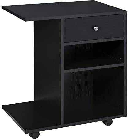 HOMCOM Vinsetto Support d'imprimante Organiseur Bureau Caisson 2 niches tiroir Espace CPU + Grand Plateau Panneaux Particules Noir